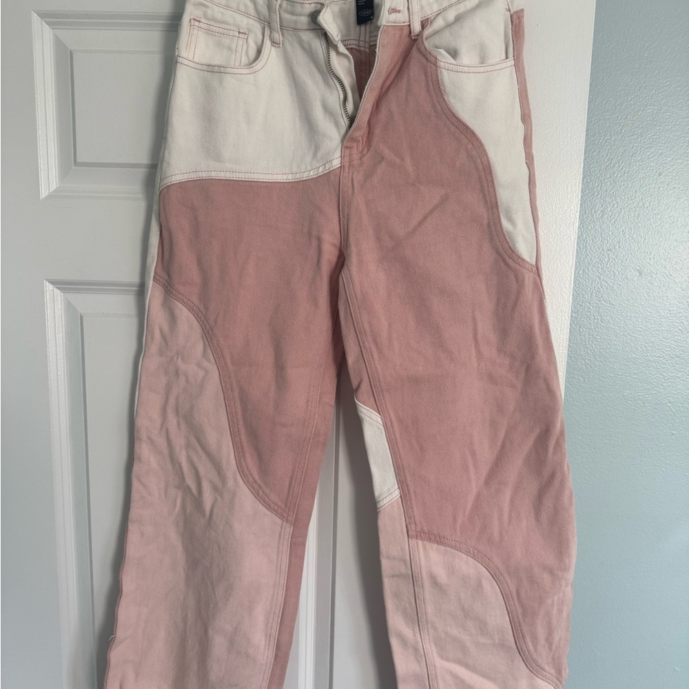 Pink and White Patchwork Jeans